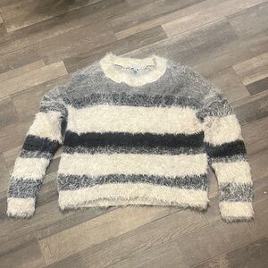 Susina Fluffy Striped Sweater - Black and Cream